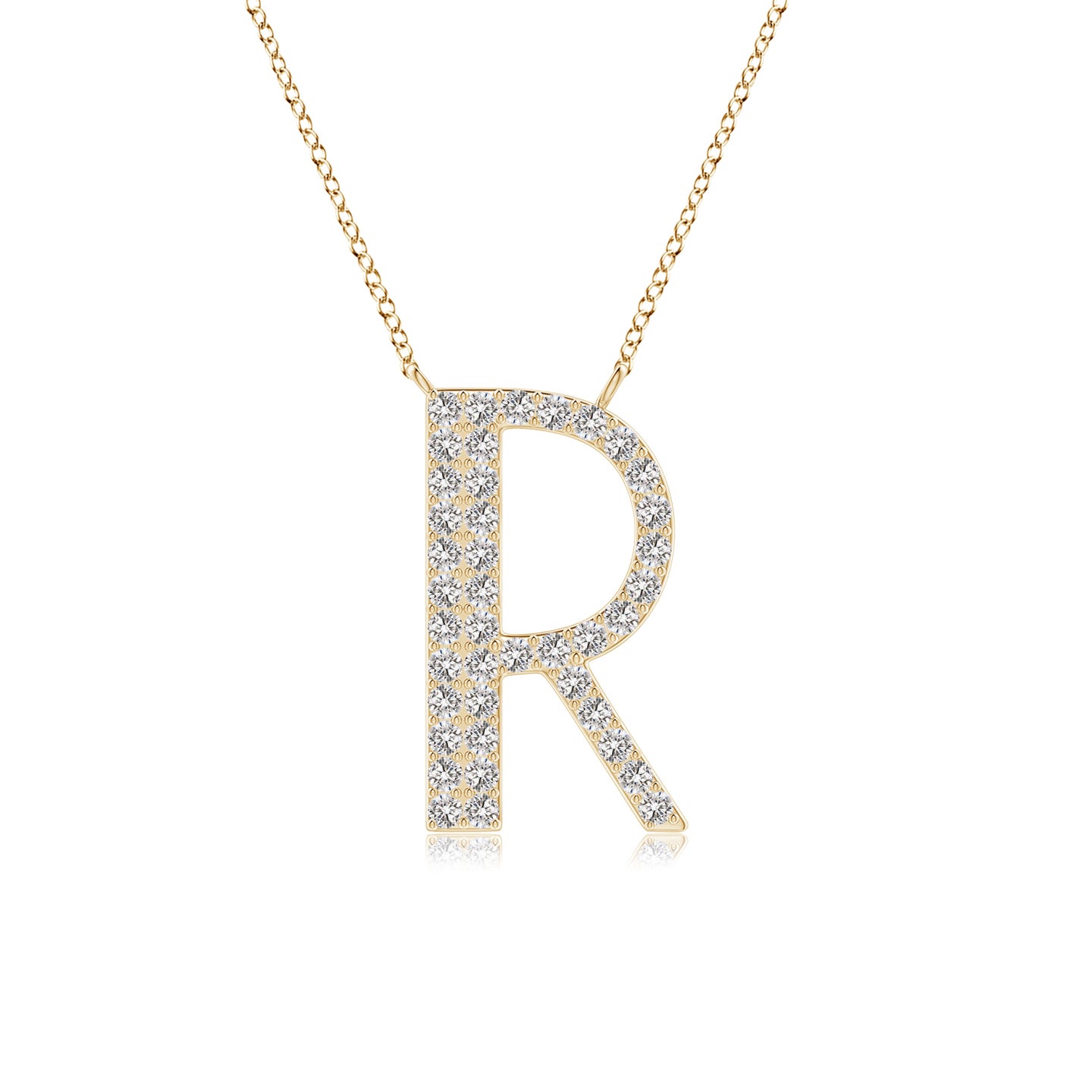 1.2mm IJI1I2 Modern Deco Diamond Capital "R" Initial Pendant in Yellow Gold