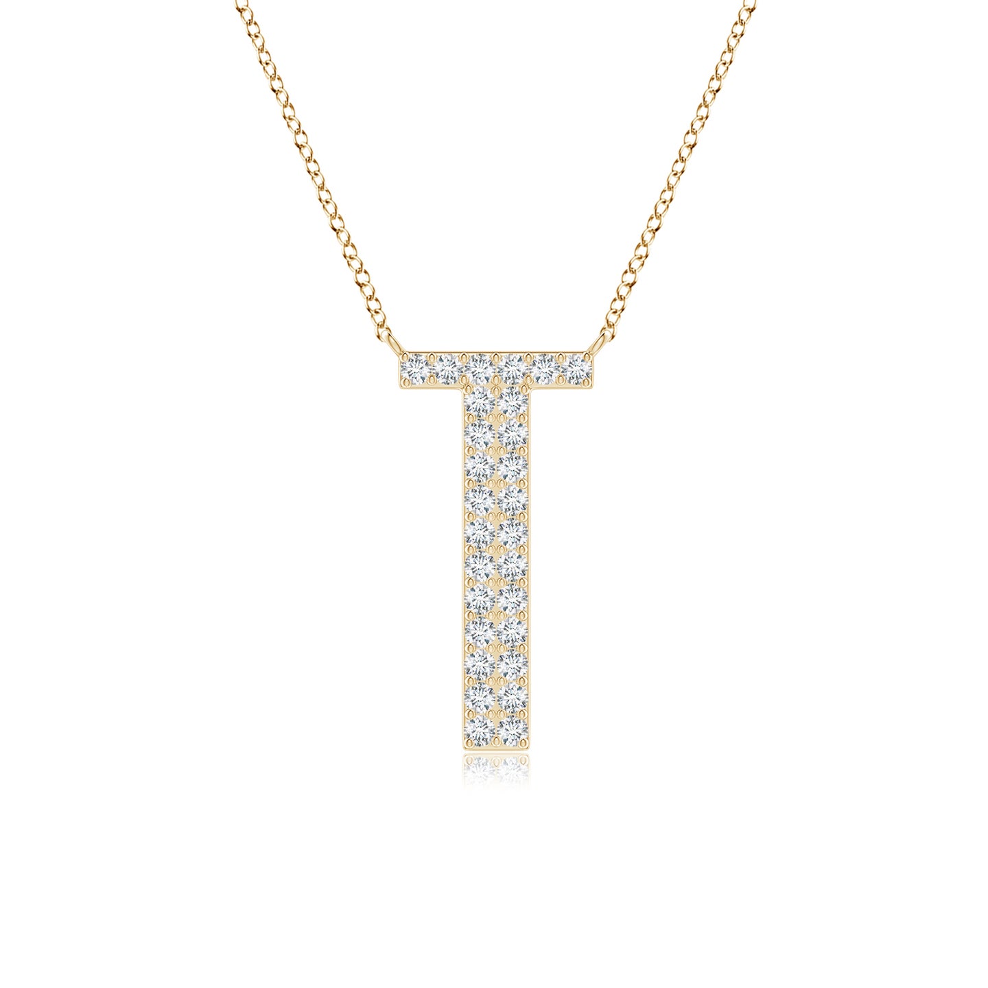 1.15mm GVS2 Modern Deco Diamond Capital "T" Initial Pendant in Yellow Gold