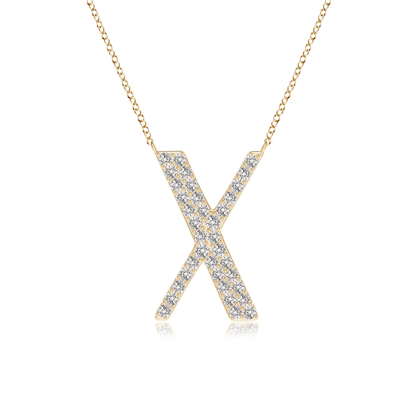 1.3mm IJI1I2 Modern Deco Diamond Capital "X" Initial Pendant in Yellow Gold