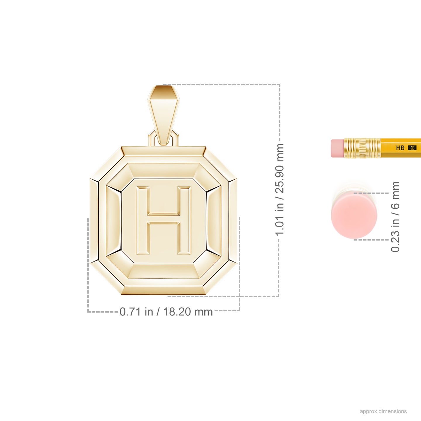 Men's Capital 'H' Octagon Medallion Initial Pendant With Chain