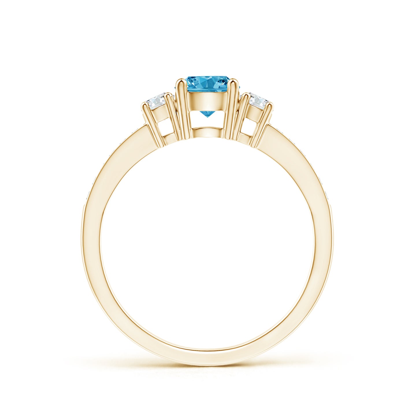 Classic Three Stone Round Lab-Grown Fancy Intense Blue and White Diamond Engagement Ring