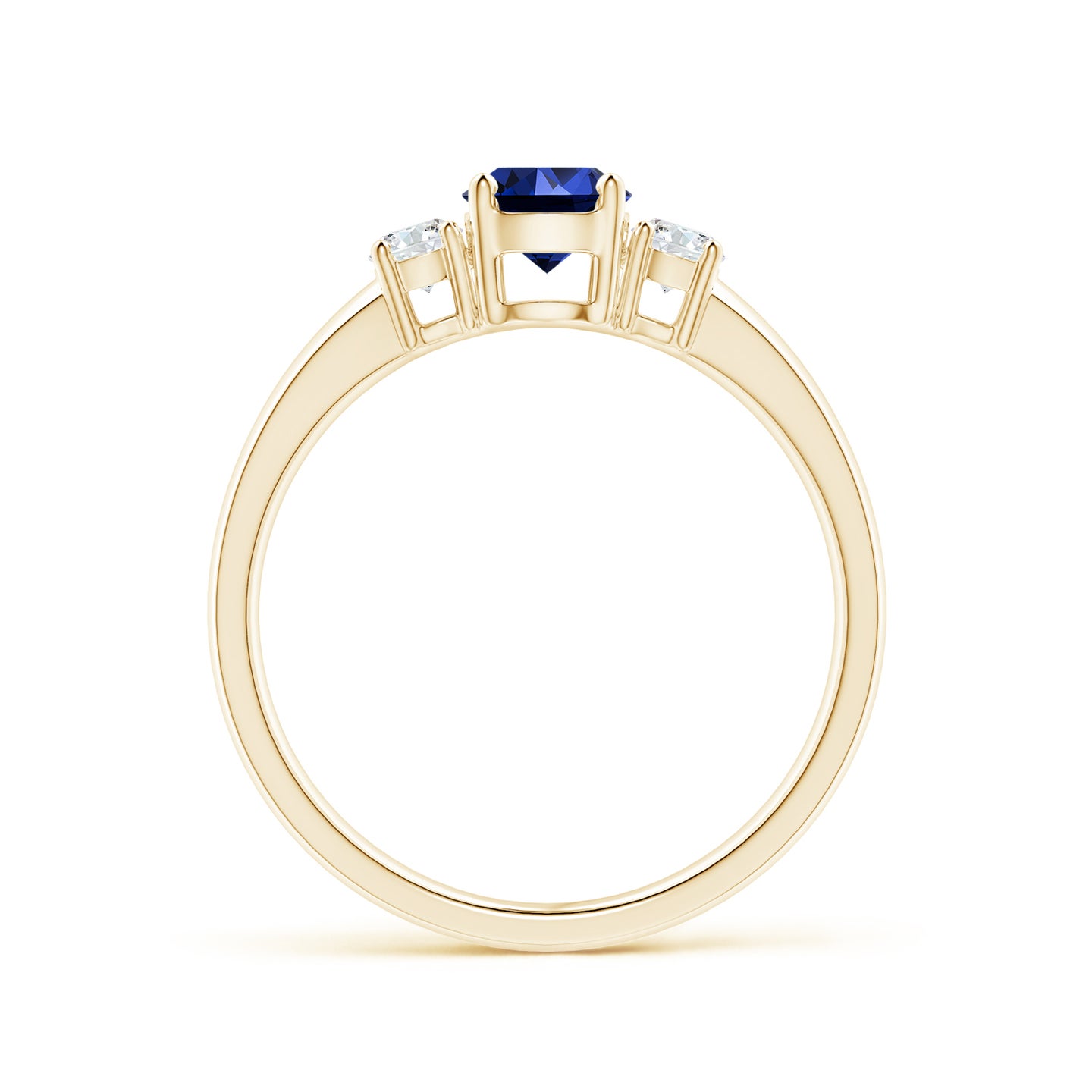 5mm Labgrown Lab-Grown Classic Blue Sapphire and Diamond Three Stone Engagement Ring in Yellow Gold