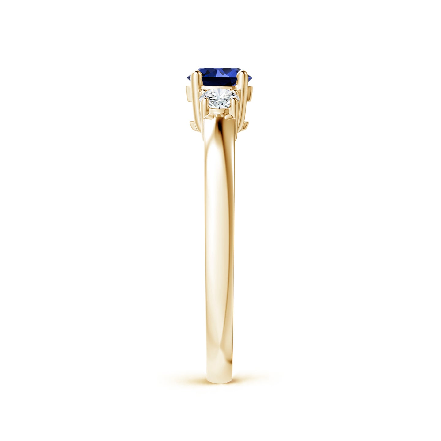 5mm Labgrown Lab-Grown Classic Blue Sapphire and Diamond Three Stone Engagement Ring in Yellow Gold