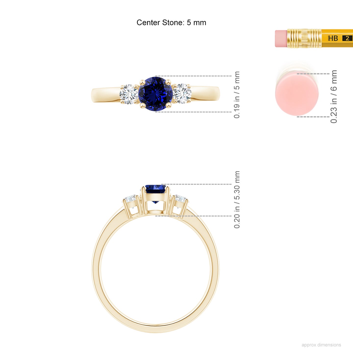 5mm Labgrown Lab-Grown Classic Blue Sapphire and Diamond Three Stone Engagement Ring in Yellow Gold