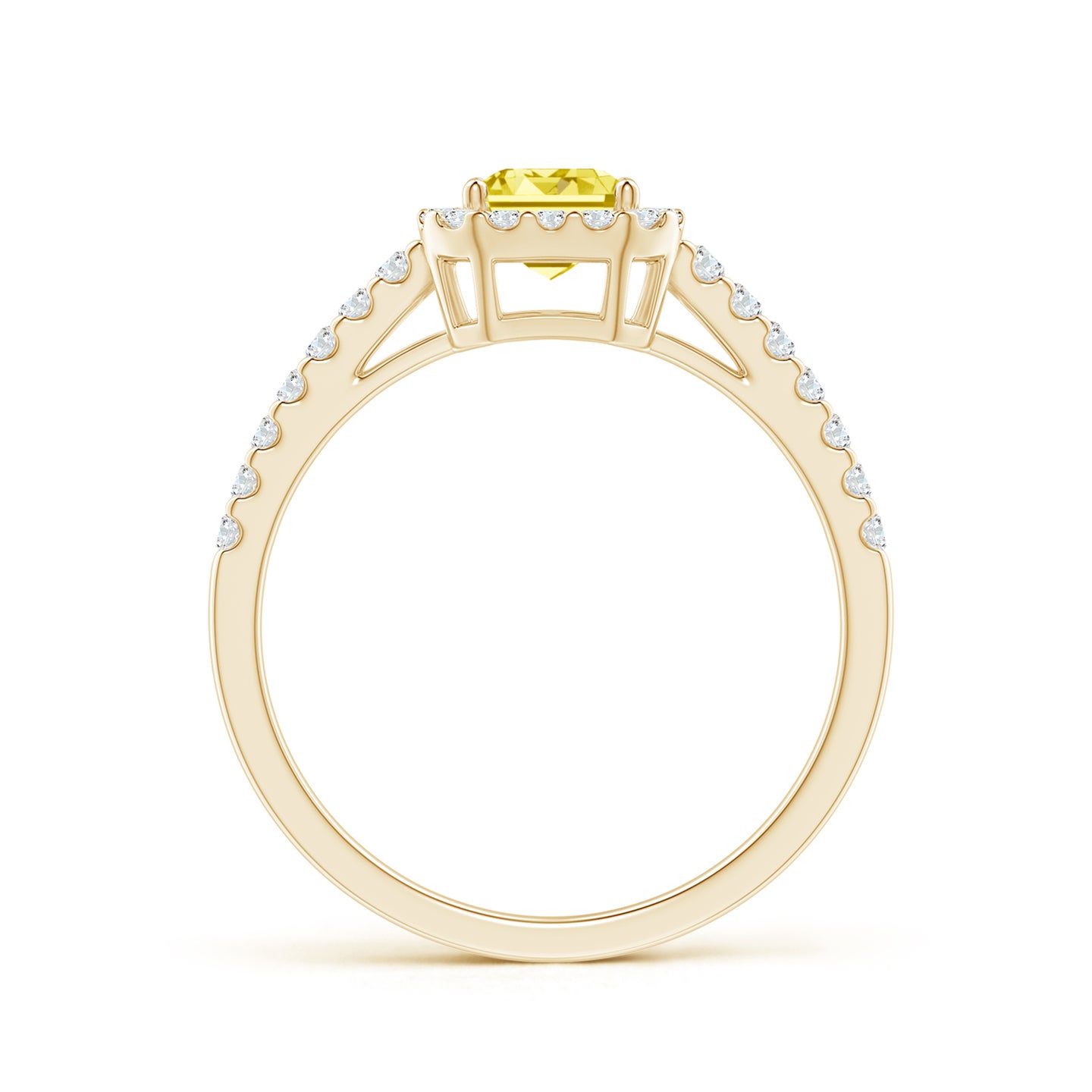 Prong-Set Emerald-Cut Lab-Grown Fancy Intense Yellow Diamond Halo Ring