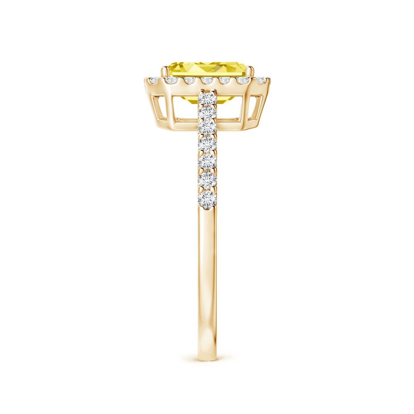 Prong-Set Emerald-Cut Lab-Grown Fancy Intense Yellow Diamond Halo Ring