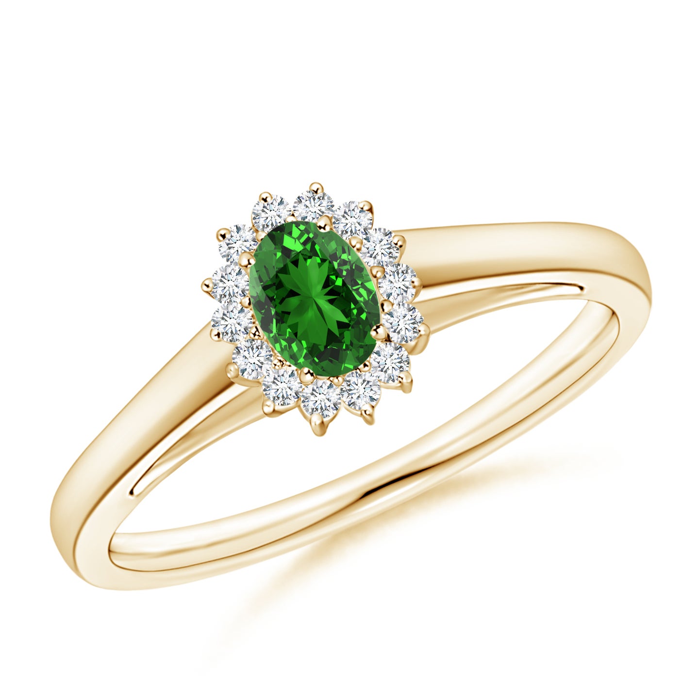 5x3mm Labgrown Lab-Grown Princess Diana Inspired Emerald Ring with Diamond Halo in Yellow Gold 5x3mm Labgrown Lab-Grown Princess Diana Inspired Emerald Ring with Diamond Halo in Yellow Gold