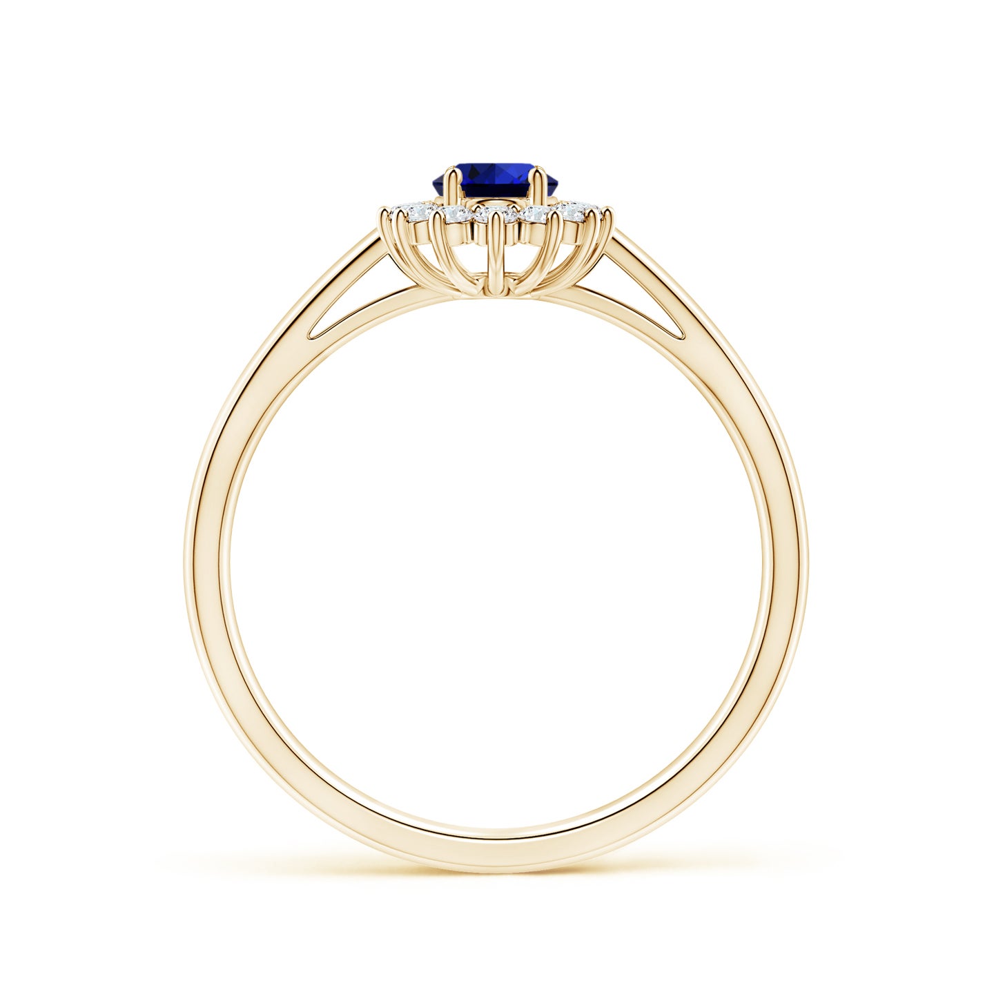 6x4mm Labgrown Lab-Grown Princess Diana Inspired Blue Sapphire Ring with Lab Diamond Halo in Yellow Gold