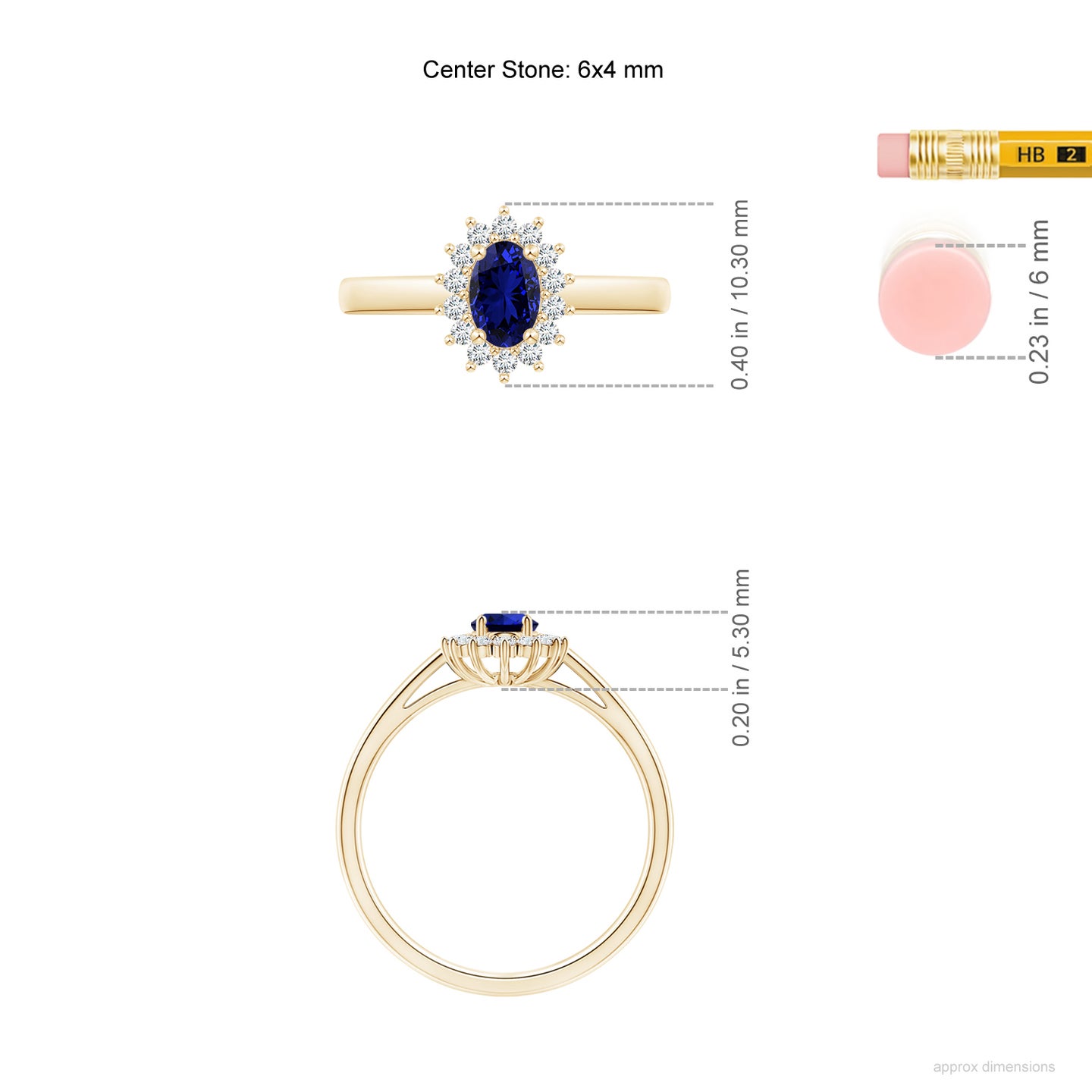 6x4mm Labgrown Lab-Grown Princess Diana Inspired Blue Sapphire Ring with Lab Diamond Halo in Yellow Gold