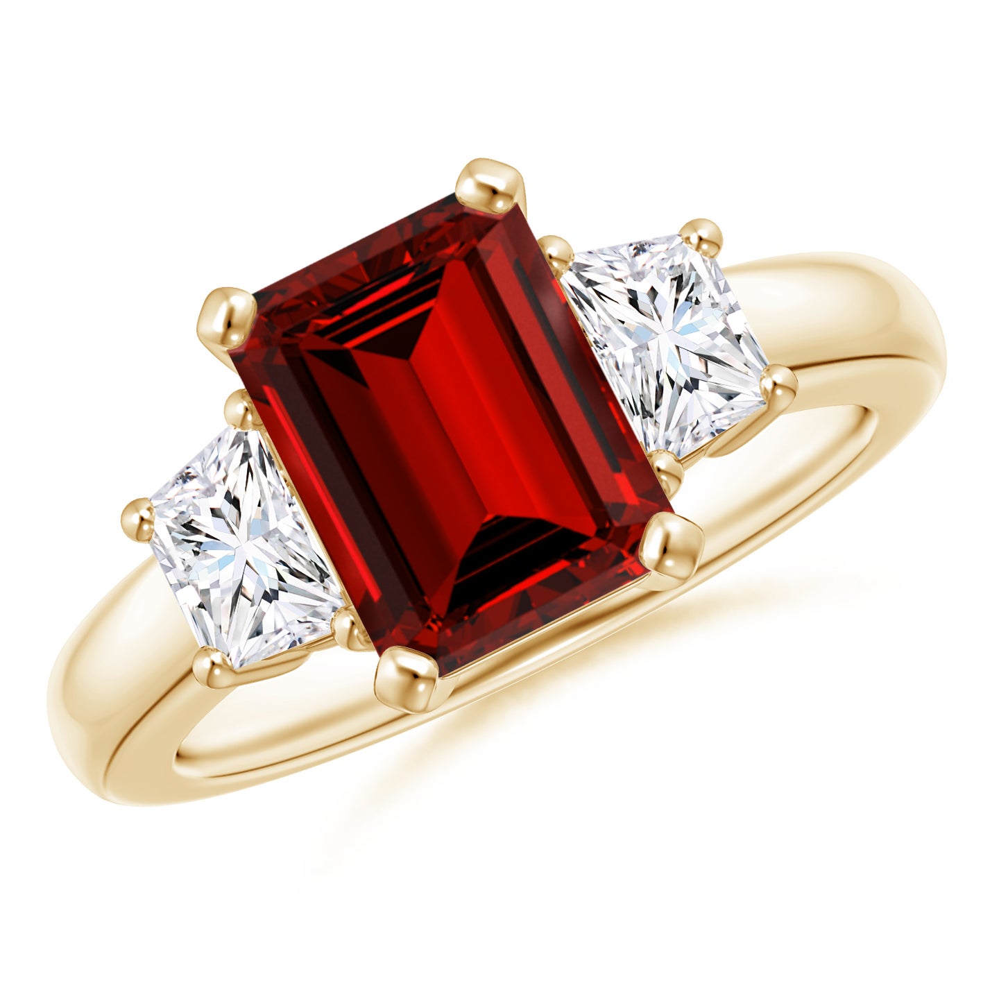 Lab-Grown Ruby and Lab Diamond Three Stone Ring