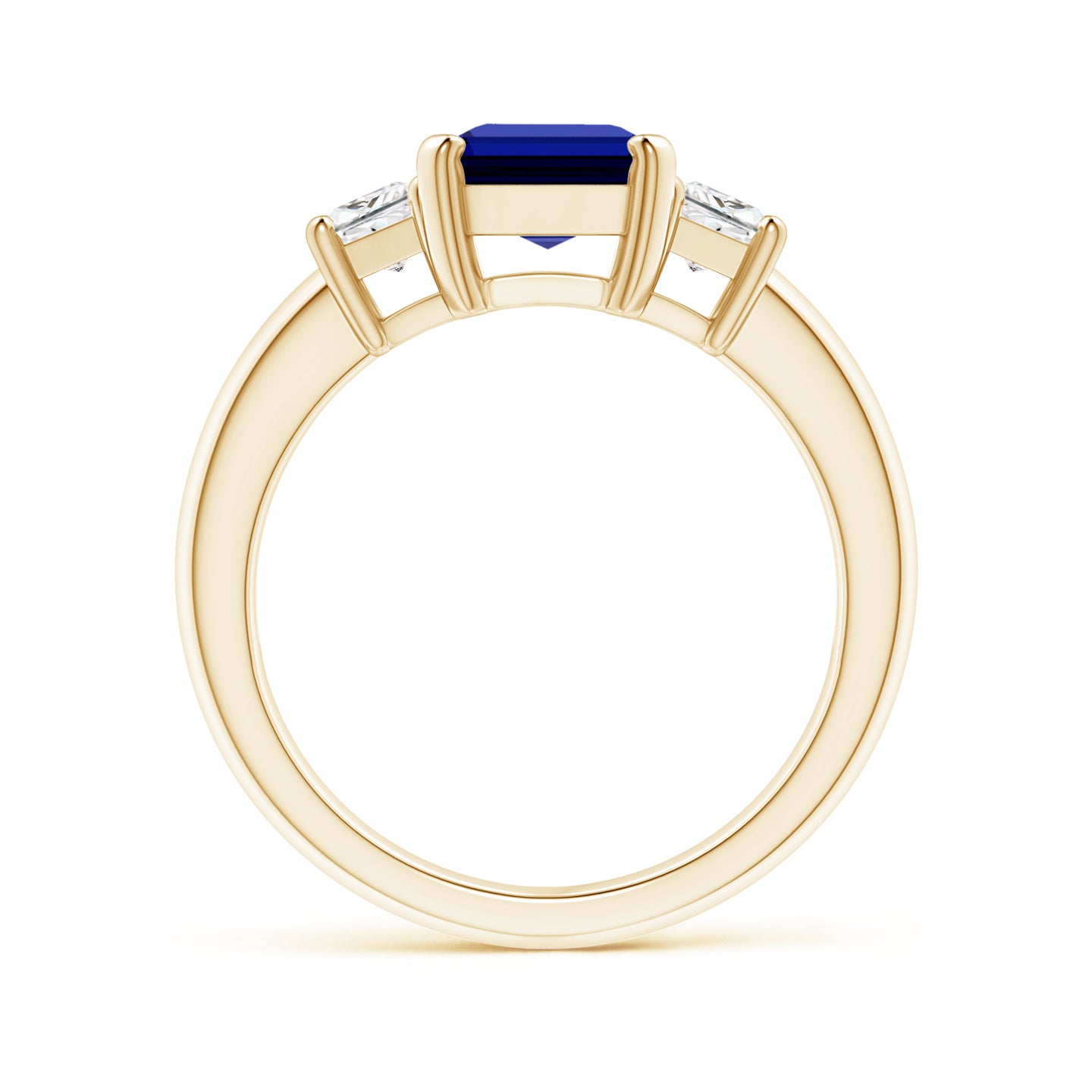 9x7mm Labgrown Lab-Grown Blue Sapphire and Diamond Three Stone Ring in Yellow Gold
