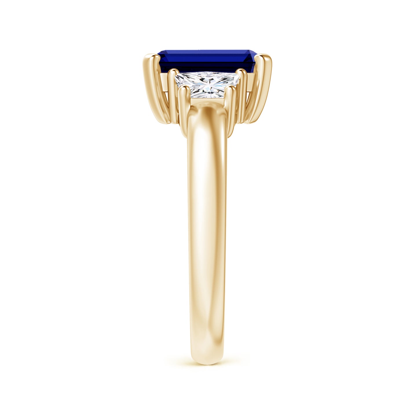 9x7mm Labgrown Lab-Grown Blue Sapphire and Diamond Three Stone Ring in Yellow Gold