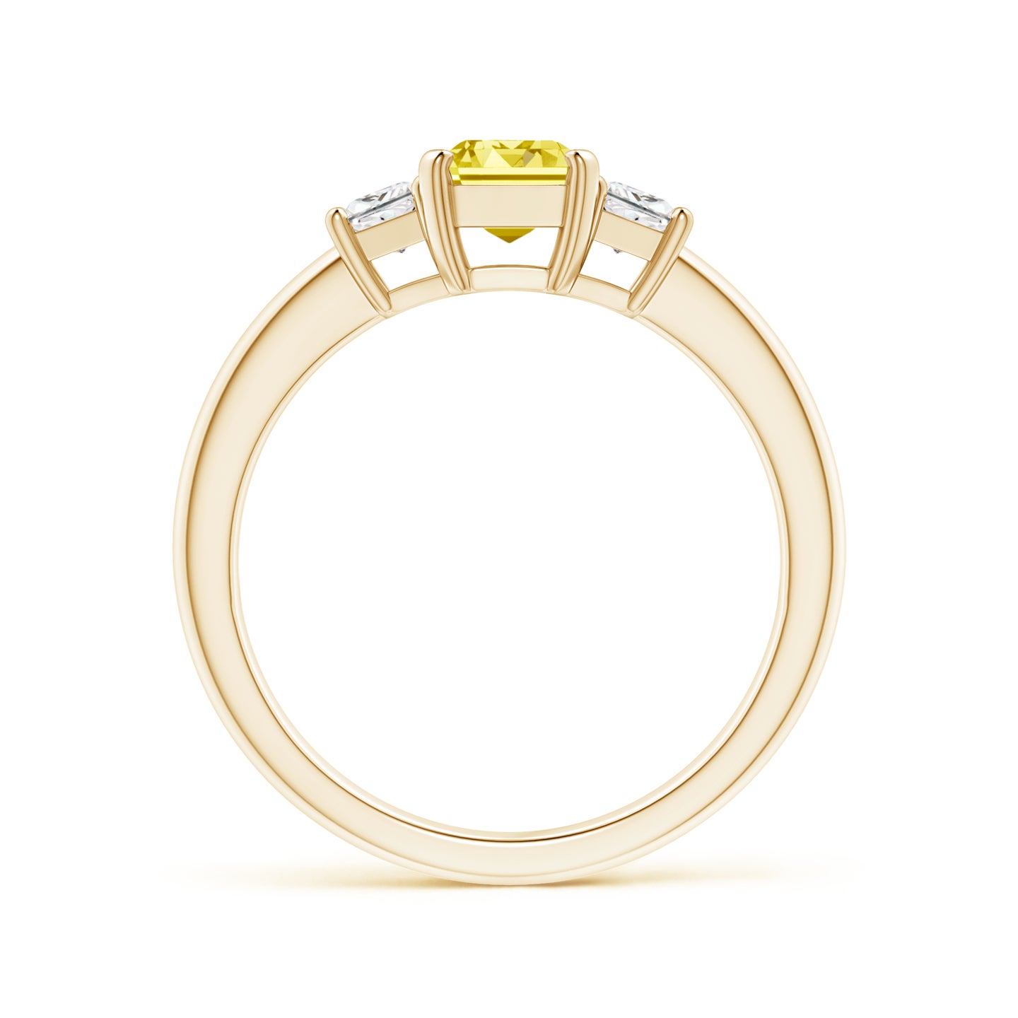 Lab-Grown Fancy Intense Yellow Emerald-Cut and White Trapezoid Diamond Three Stone Ring Lab-Grown Fancy Intense Yellow Emerald-Cut and White Trapezoid Diamond Three Stone Ring