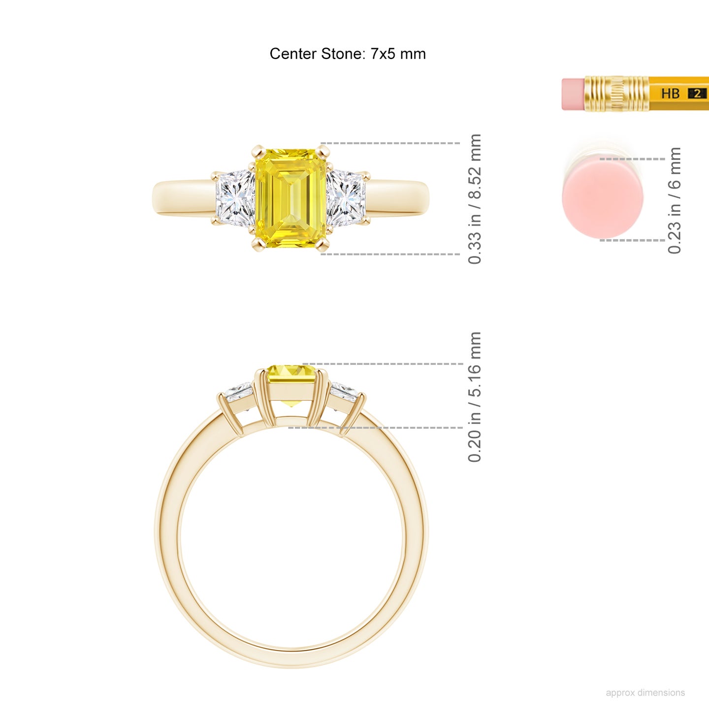 Lab-Grown Fancy Intense Yellow Emerald-Cut and White Trapezoid Diamond Three Stone Ring Lab-Grown Fancy Intense Yellow Emerald-Cut and White Trapezoid Diamond Three Stone Ring