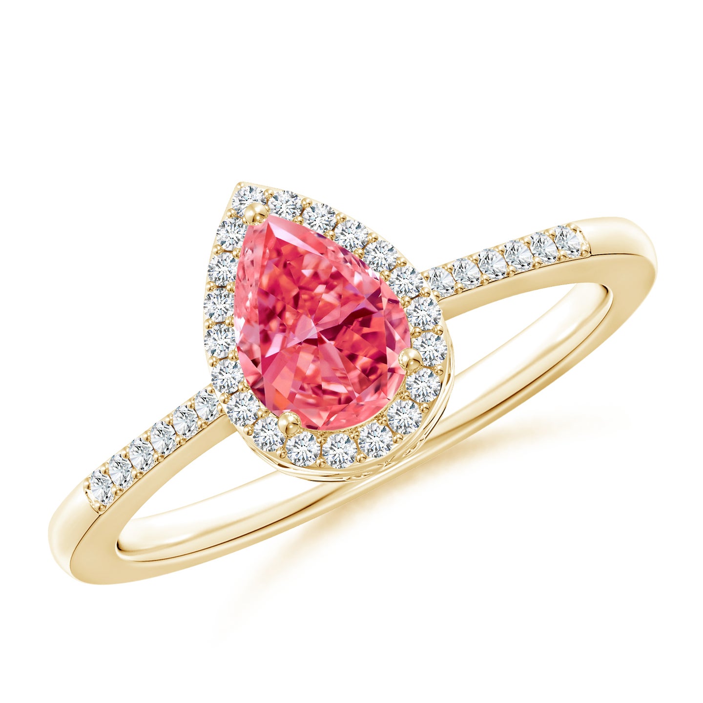 Prong-Set Pear Lab-Grown Fancy Intense Pink Diamond Ring with Halo
