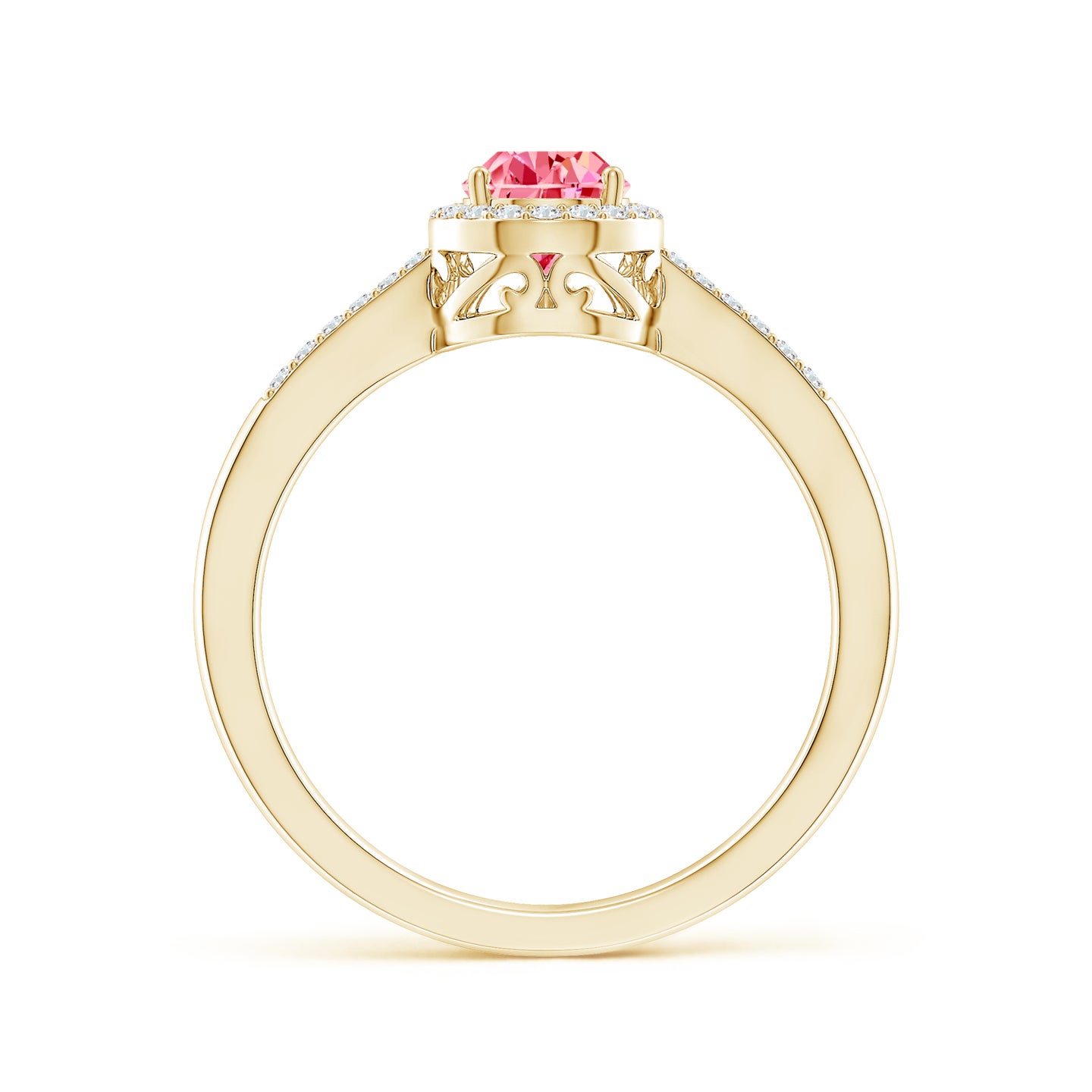 Prong-Set Pear Lab-Grown Fancy Intense Pink Diamond Ring with Halo