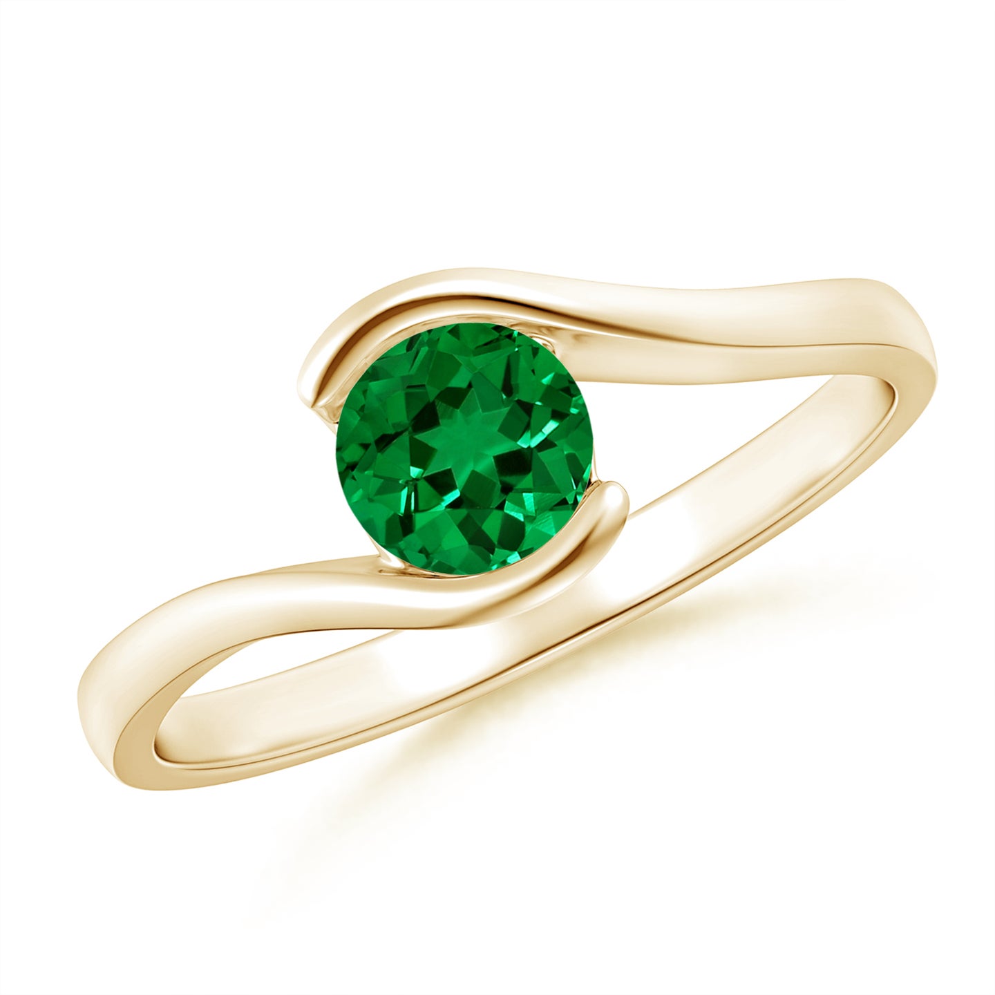 5.5mm Labgrown Lab-Grown Semi Bezel-Set Solitaire Round Emerald Bypass Ring in Yellow Gold 5.5mm Labgrown Lab-Grown Semi Bezel-Set Solitaire Round Emerald Bypass Ring in Yellow Gold