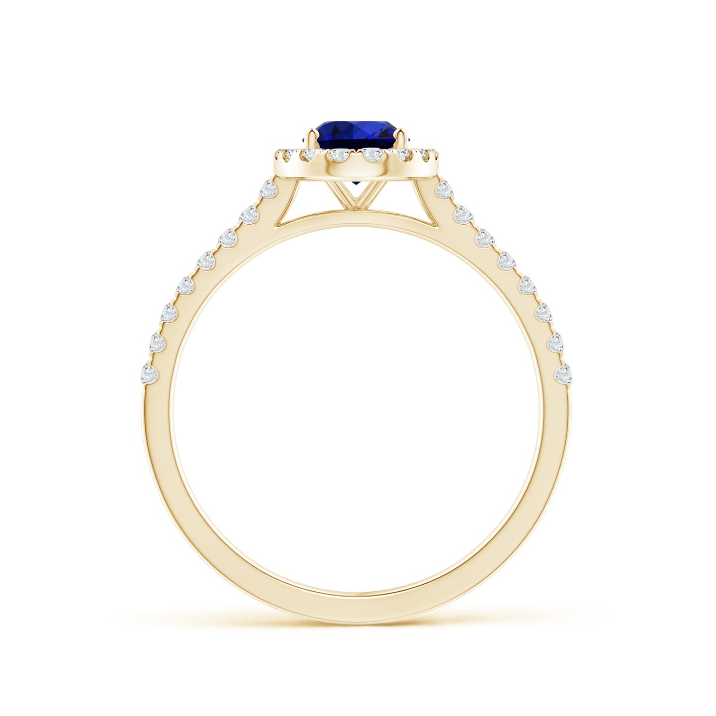 7x5mm Labgrown Lab-Grown Oval Sapphire Halo Ring with Diamond Accents in Yellow Gold