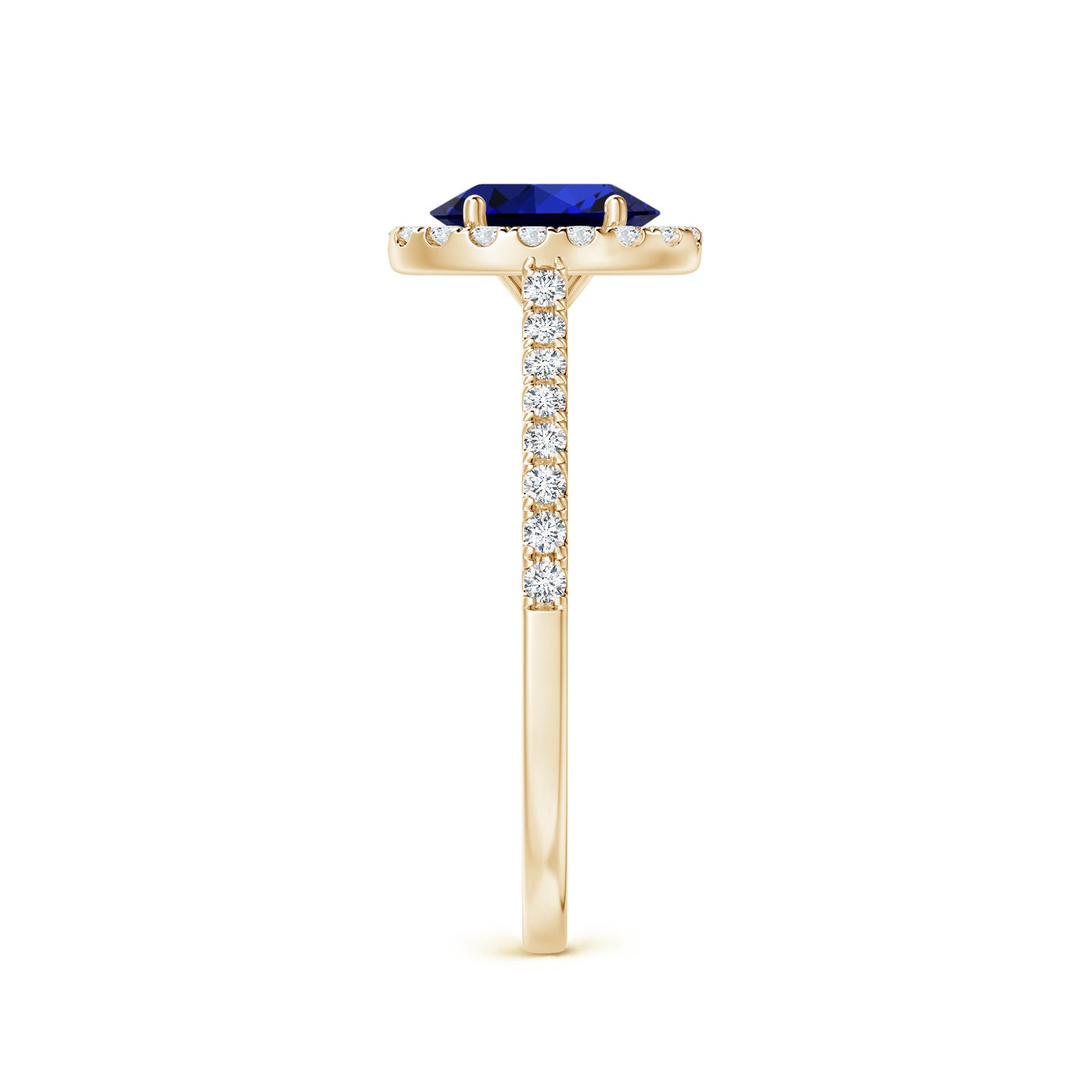 7x5mm Labgrown Lab-Grown Oval Sapphire Halo Ring with Diamond Accents in Yellow Gold