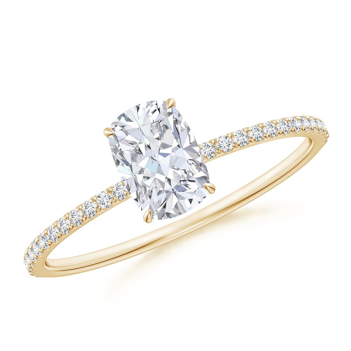 Lab-Grown Thin Shank Cushion Diamond Ring with Lab Diamond Accents