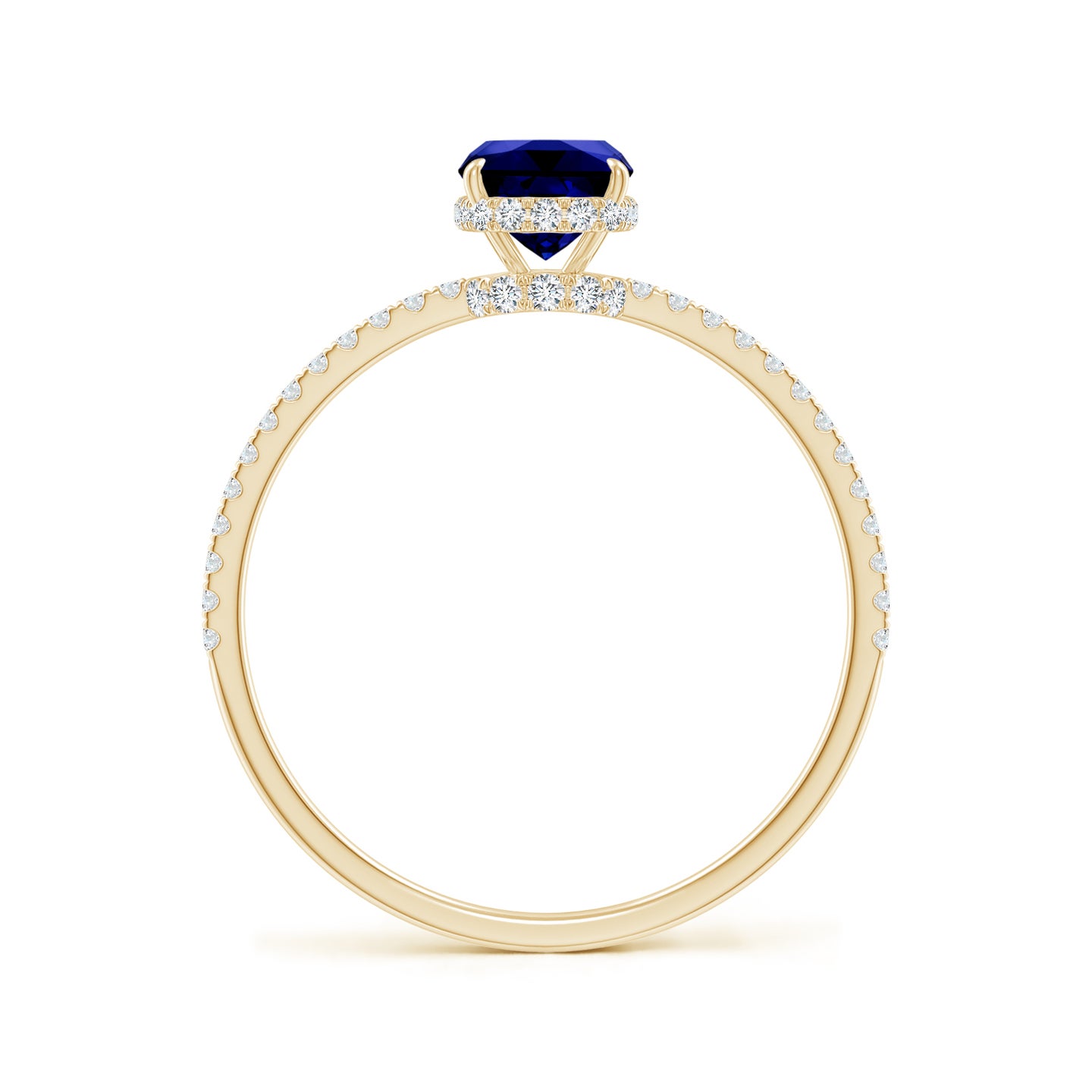 7x5mm Labgrown Lab-Grown Thin Shank Cushion Sapphire Ring with Diamond Accents in Yellow Gold