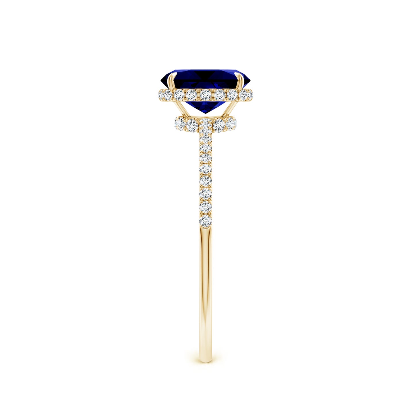 7x5mm Labgrown Lab-Grown Thin Shank Cushion Sapphire Ring with Diamond Accents in Yellow Gold