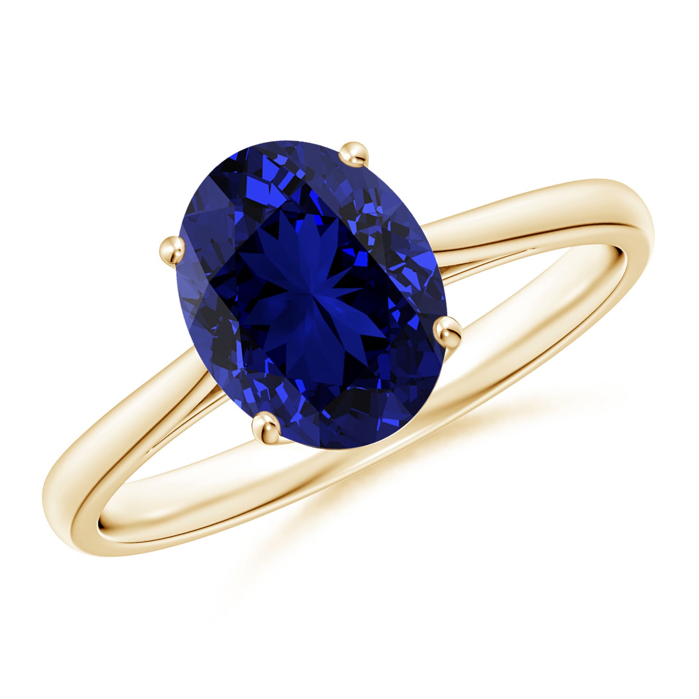 9x7mm Labgrown Lab-Grown Oval Solitaire Blue Sapphire Cocktail Ring in Yellow Gold