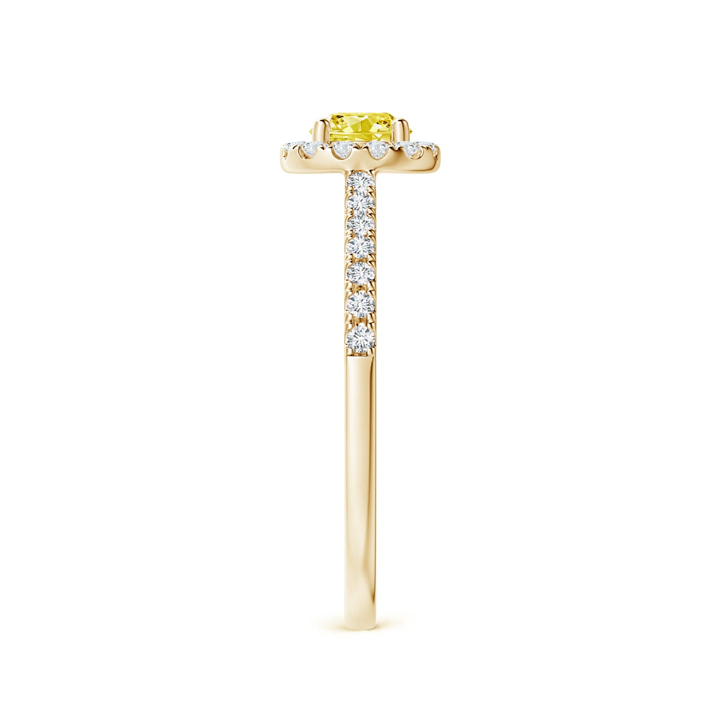 Round Lab-Grown Fancy Intense Yellow Diamond Halo Ring with Accents