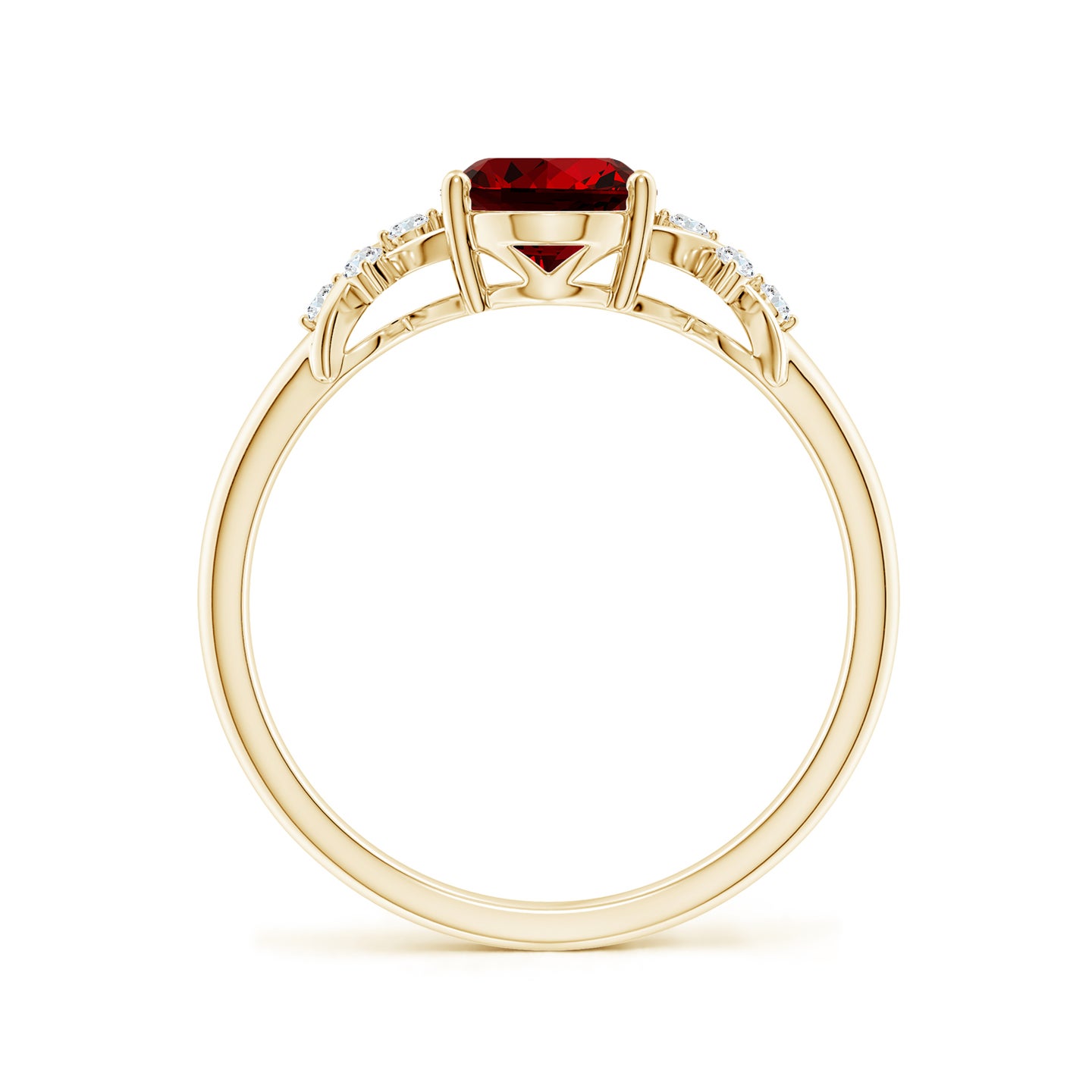 8x6mm Labgrown Lab-Grown Solitaire Oval Ruby Criss Cross Ring with Lab Diamonds in Yellow Gold