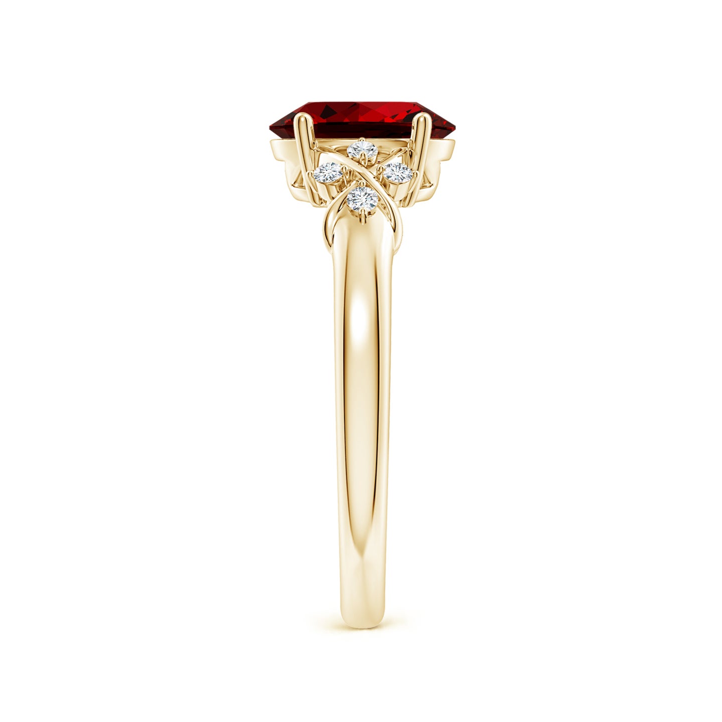 8x6mm Labgrown Lab-Grown Solitaire Oval Ruby Criss Cross Ring with Lab Diamonds in Yellow Gold