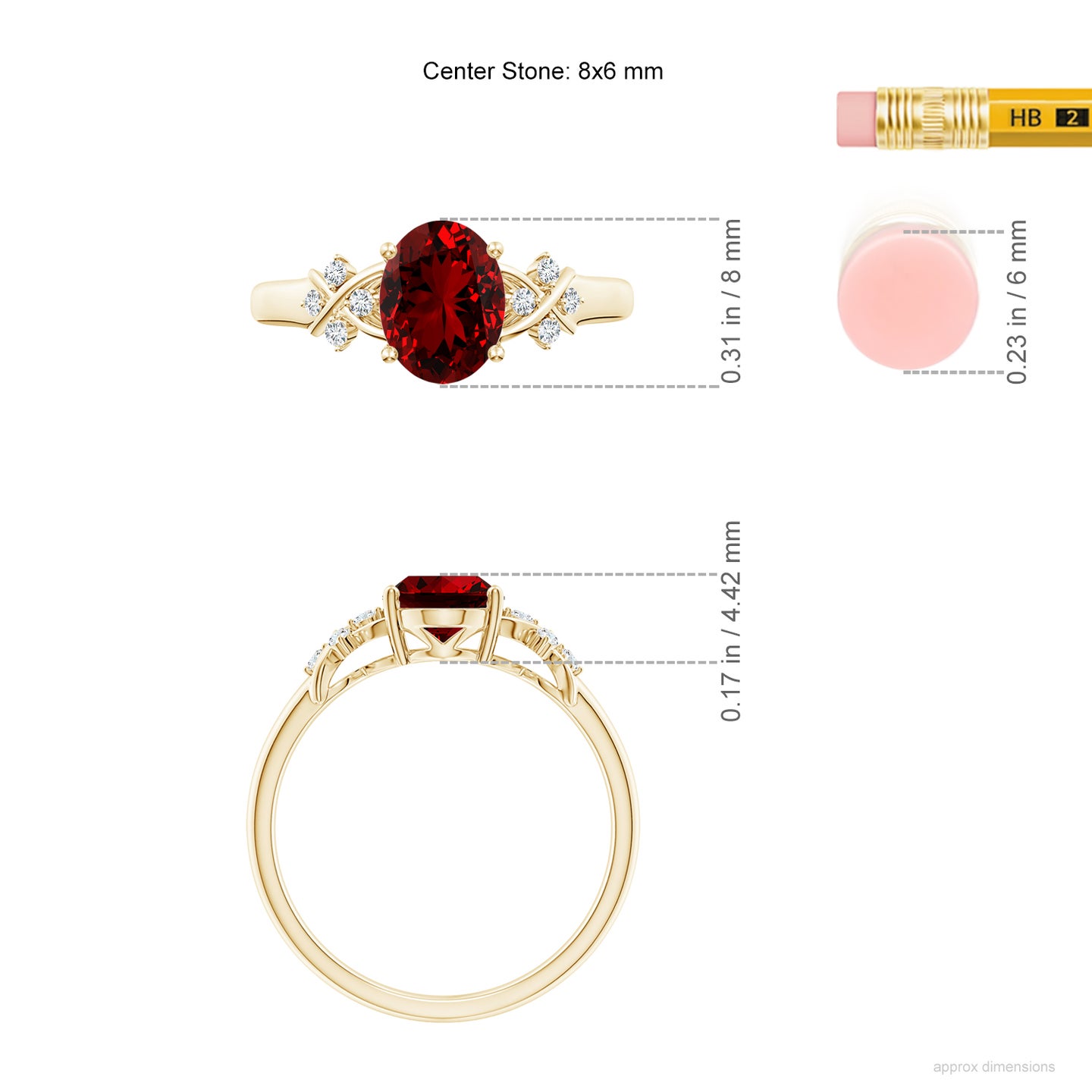8x6mm Labgrown Lab-Grown Solitaire Oval Ruby Criss Cross Ring with Lab Diamonds in Yellow Gold