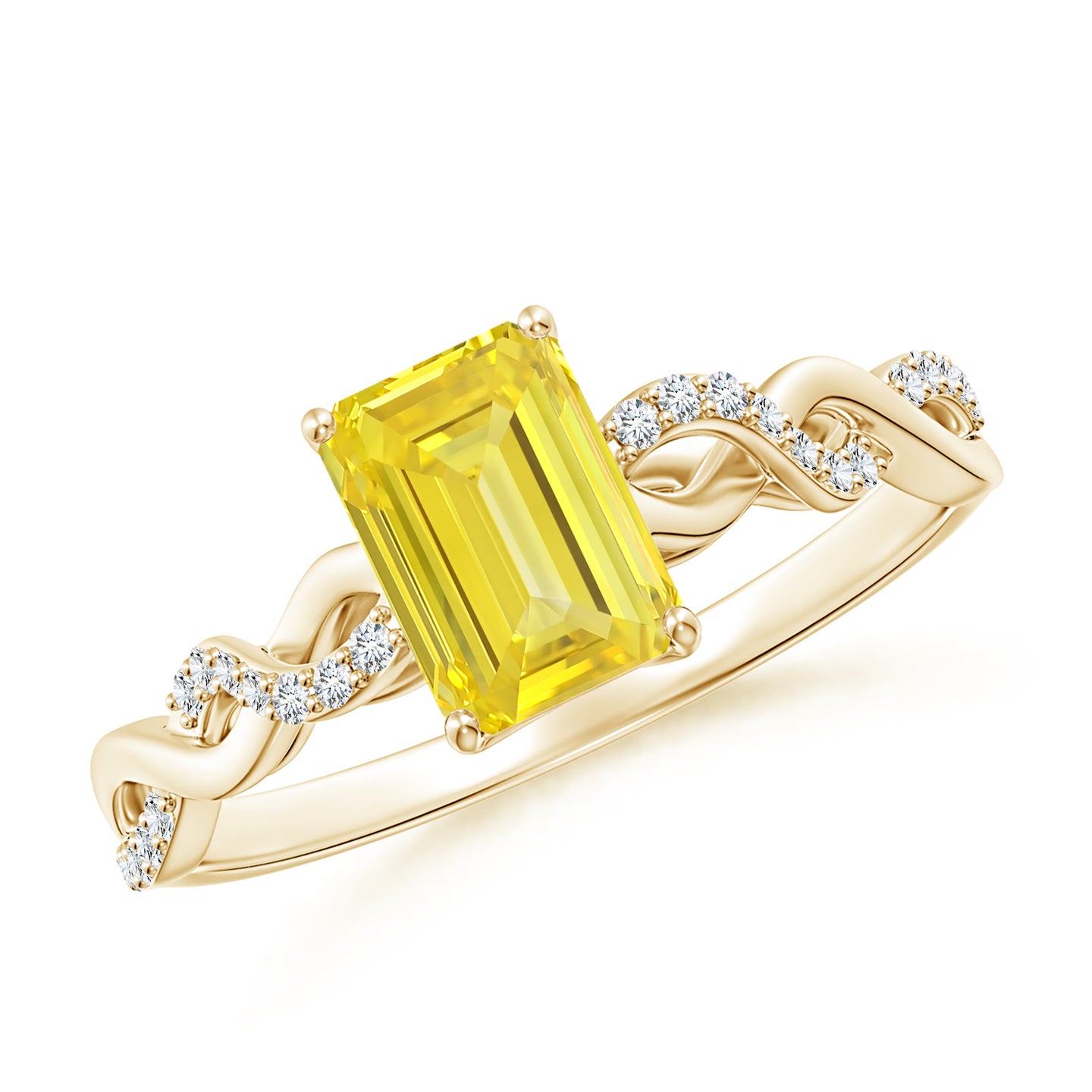 Emerald-Cut Solitaire Lab-Grown Fancy Intense Yellow Diamond Infinity Twist Ring