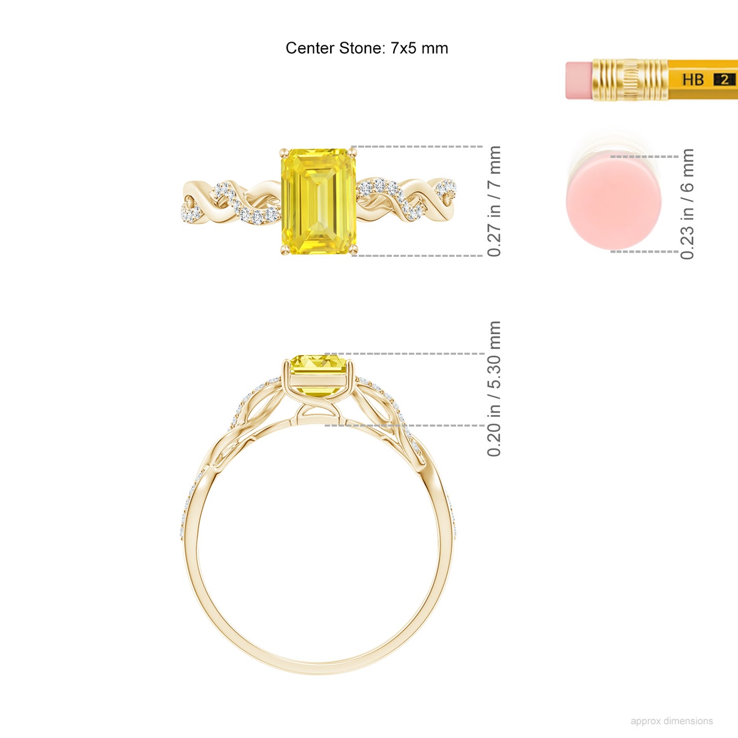 Emerald-Cut Solitaire Lab-Grown Fancy Intense Yellow Diamond Infinity Twist Ring