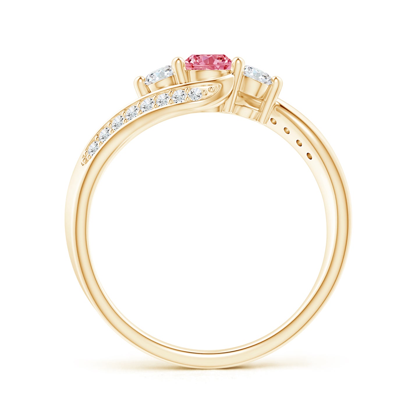 Horizontally Set Three Stone Lab-Grown Fancy Intense Pink Diamond Bypass Ring