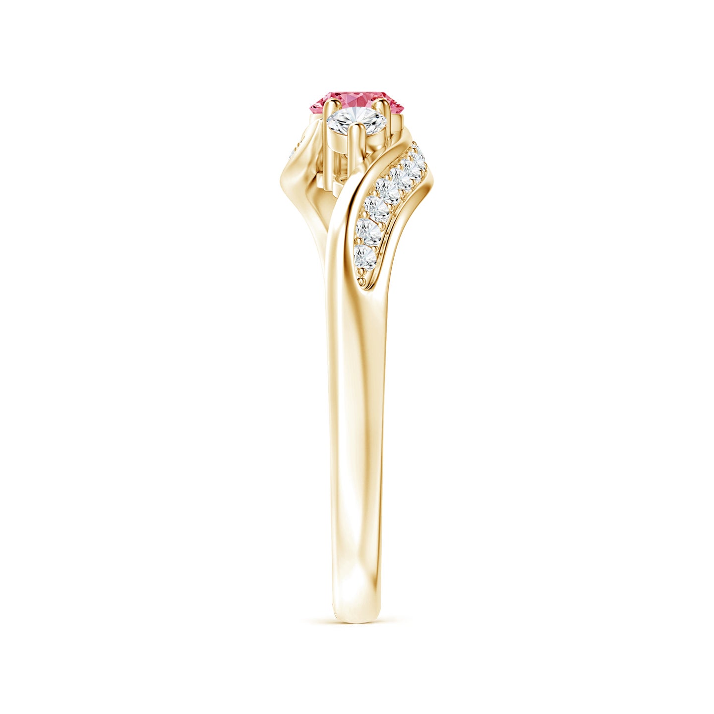Horizontally Set Three Stone Lab-Grown Fancy Intense Pink Diamond Bypass Ring