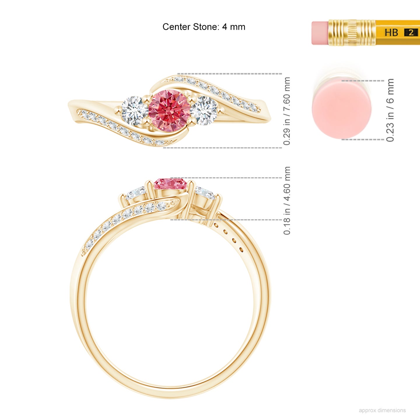Horizontally Set Three Stone Lab-Grown Fancy Intense Pink Diamond Bypass Ring