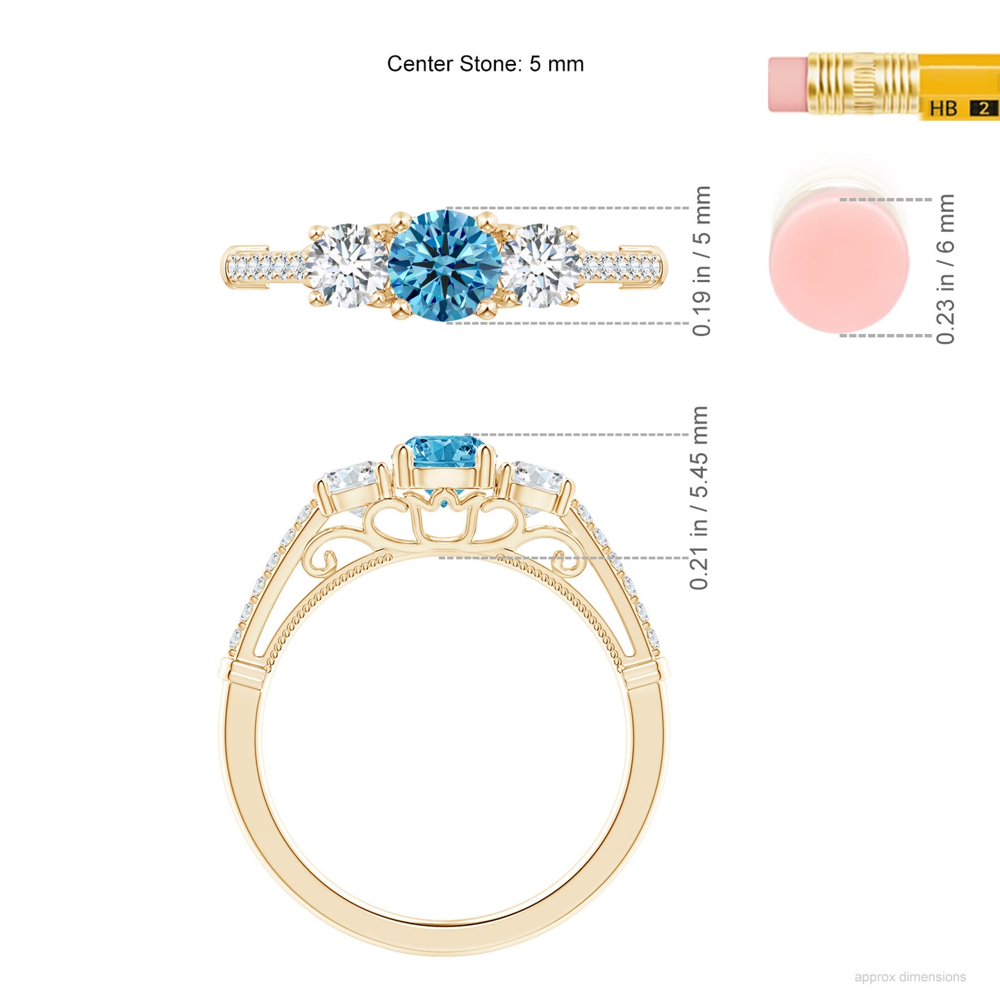 Three Stone Lab-Grown Fancy Intense Blue Diamond Cathedral Engagement Ring