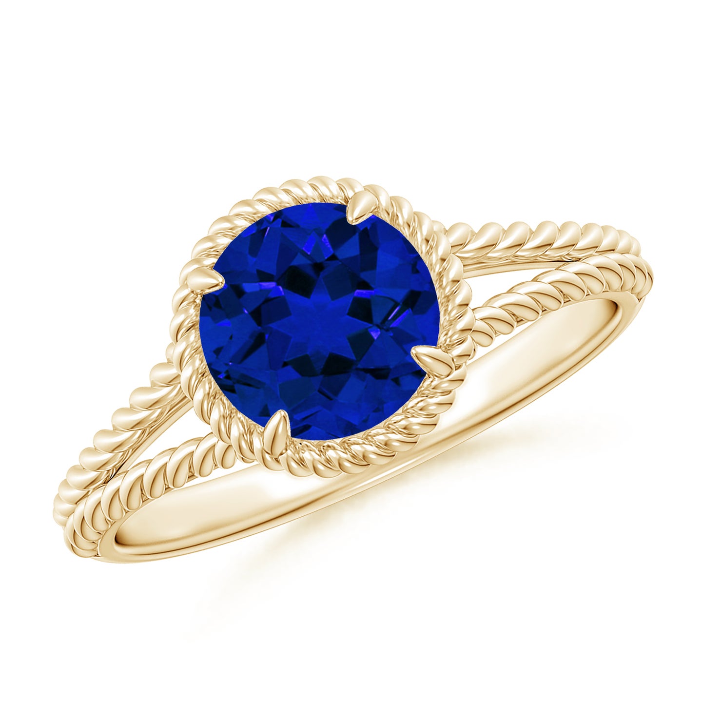 7mm Labgrown Lab-Grown Blue Sapphire Twist Rope Split Shank Ring in Yellow Gold