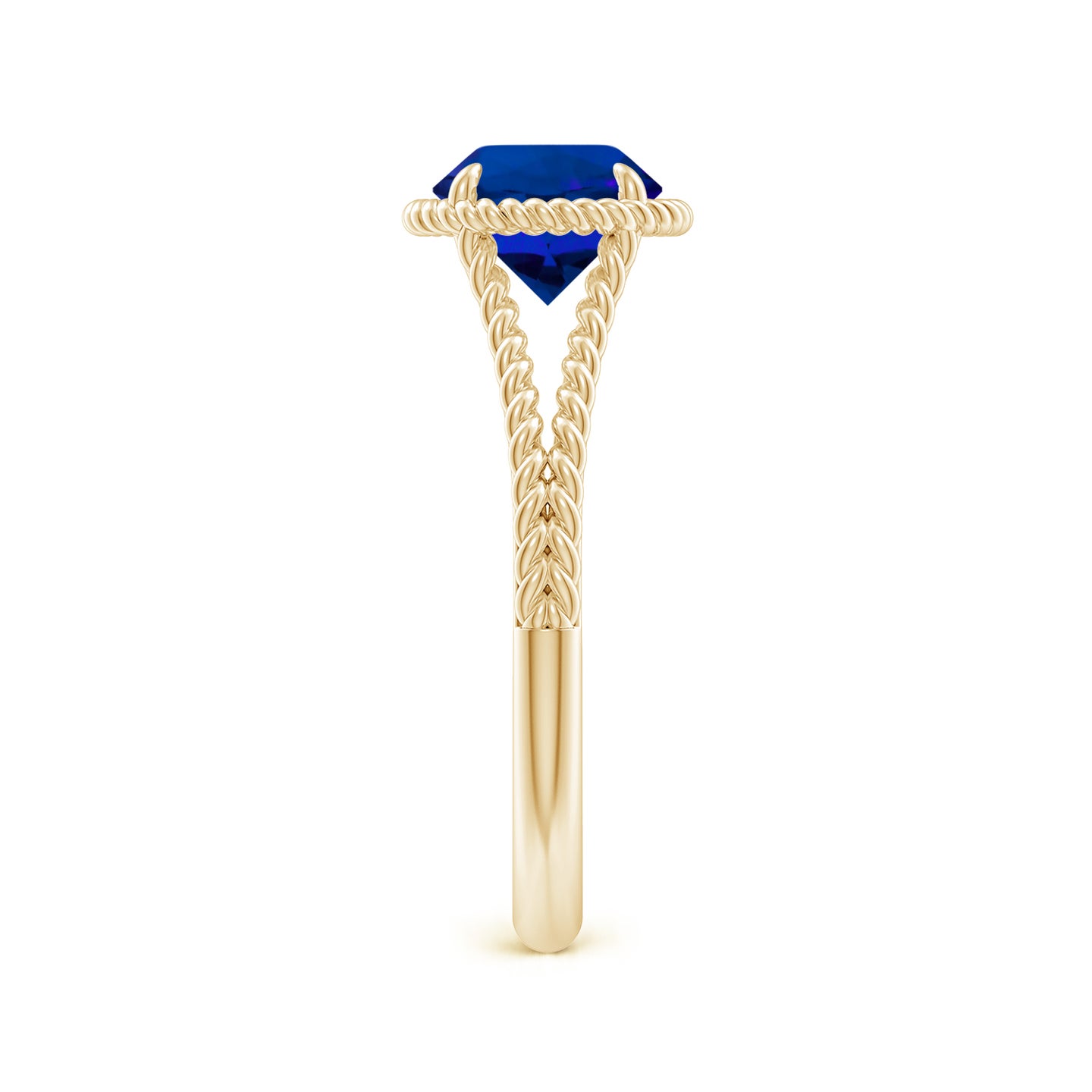 7mm Labgrown Lab-Grown Blue Sapphire Twist Rope Split Shank Ring in Yellow Gold