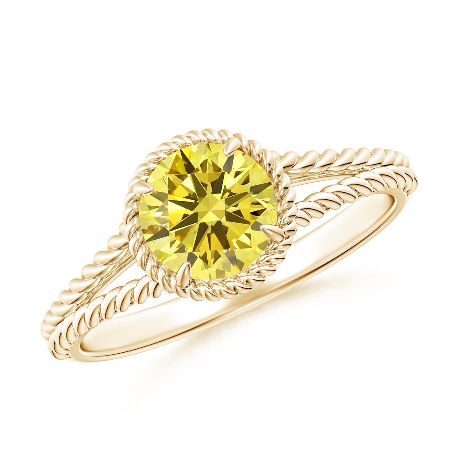 Lab-Grown Fancy Intense Yellow Diamond Twist Rope Split Shank Ring