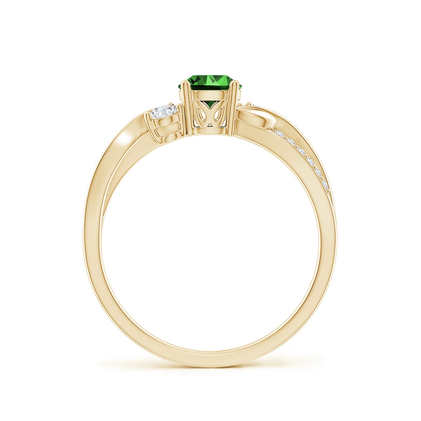 5mm Labgrown Lab-Grown Emerald and Diamond Twisted Vine Ring in Yellow Gold 5mm Labgrown Lab-Grown Emerald and Diamond Twisted Vine Ring in Yellow Gold