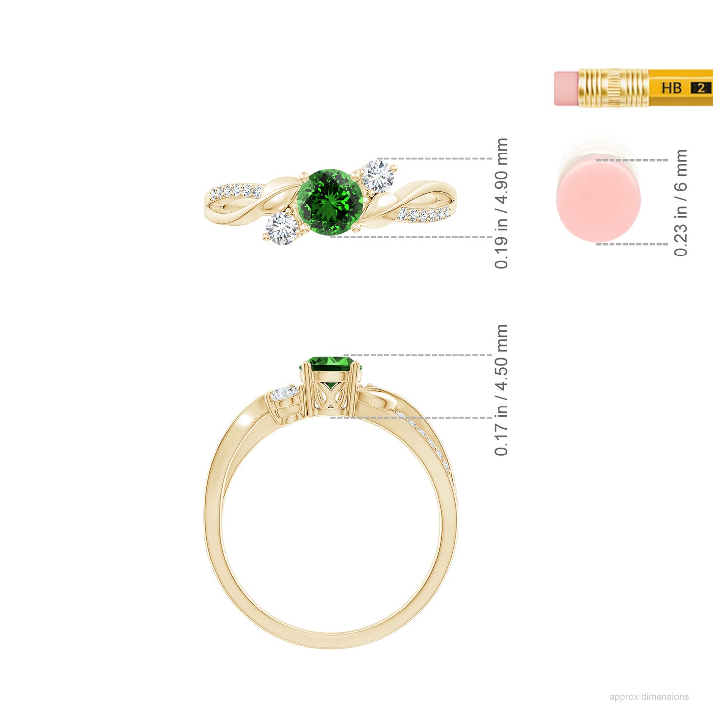 5mm Labgrown Lab-Grown Emerald and Diamond Twisted Vine Ring in Yellow Gold