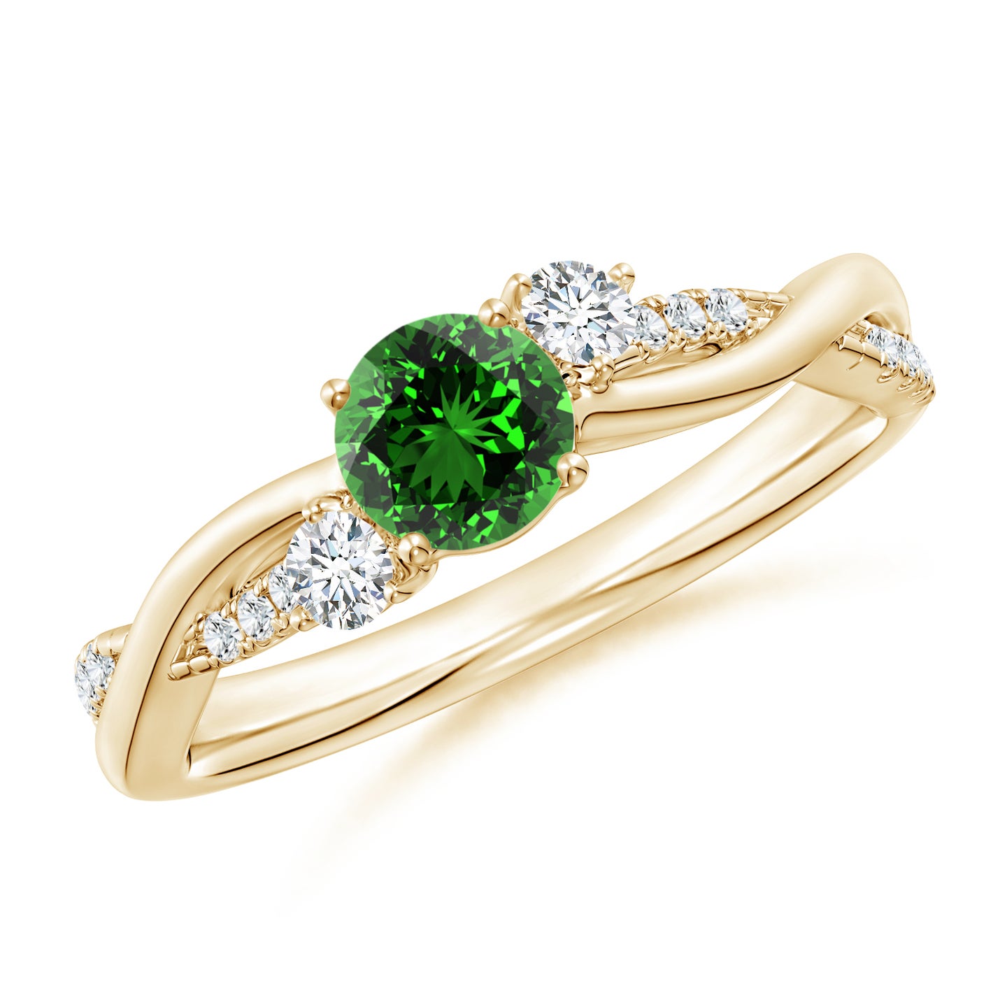 5mm Labgrown Lab-Grown Nature Inspired Emerald & Diamond Twisted Vine Ring in Yellow Gold 5mm Labgrown Lab-Grown Nature Inspired Emerald & Diamond Twisted Vine Ring in Yellow Gold