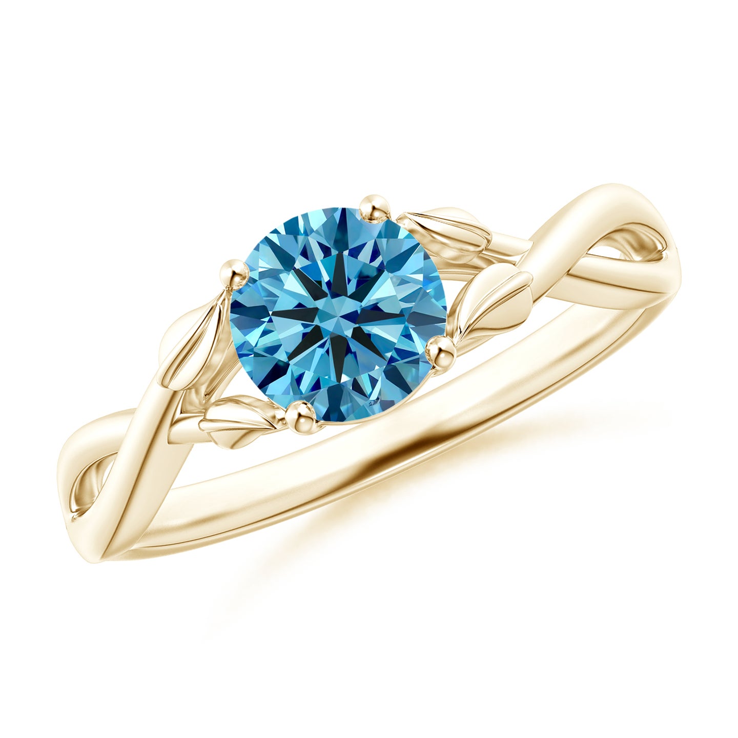 Nature Inspired Lab-Grown Fancy Intense Blue Diamond Crossover Ring with Leaf Motifs