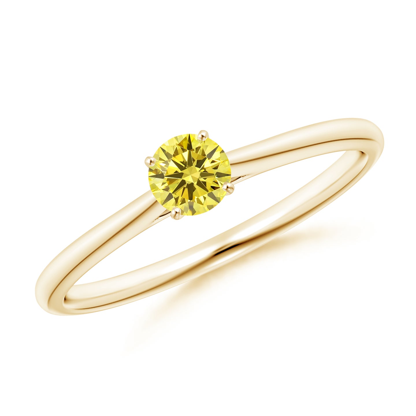 Round Lab-Grown Fancy Intense Yellow Diamond Tapered Cathedral Solitaire Engagement Ring