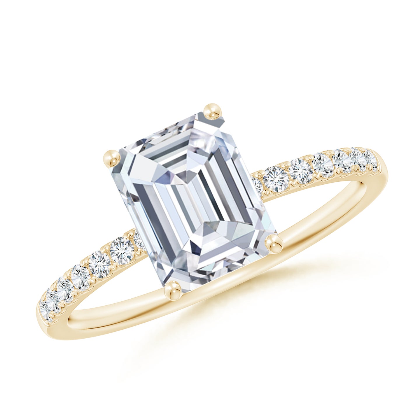 8x6mm FGVS Lab-Grown Emerald-Cut Diamond Engagement Ring with Lab Diamond Accents in Yellow Gold