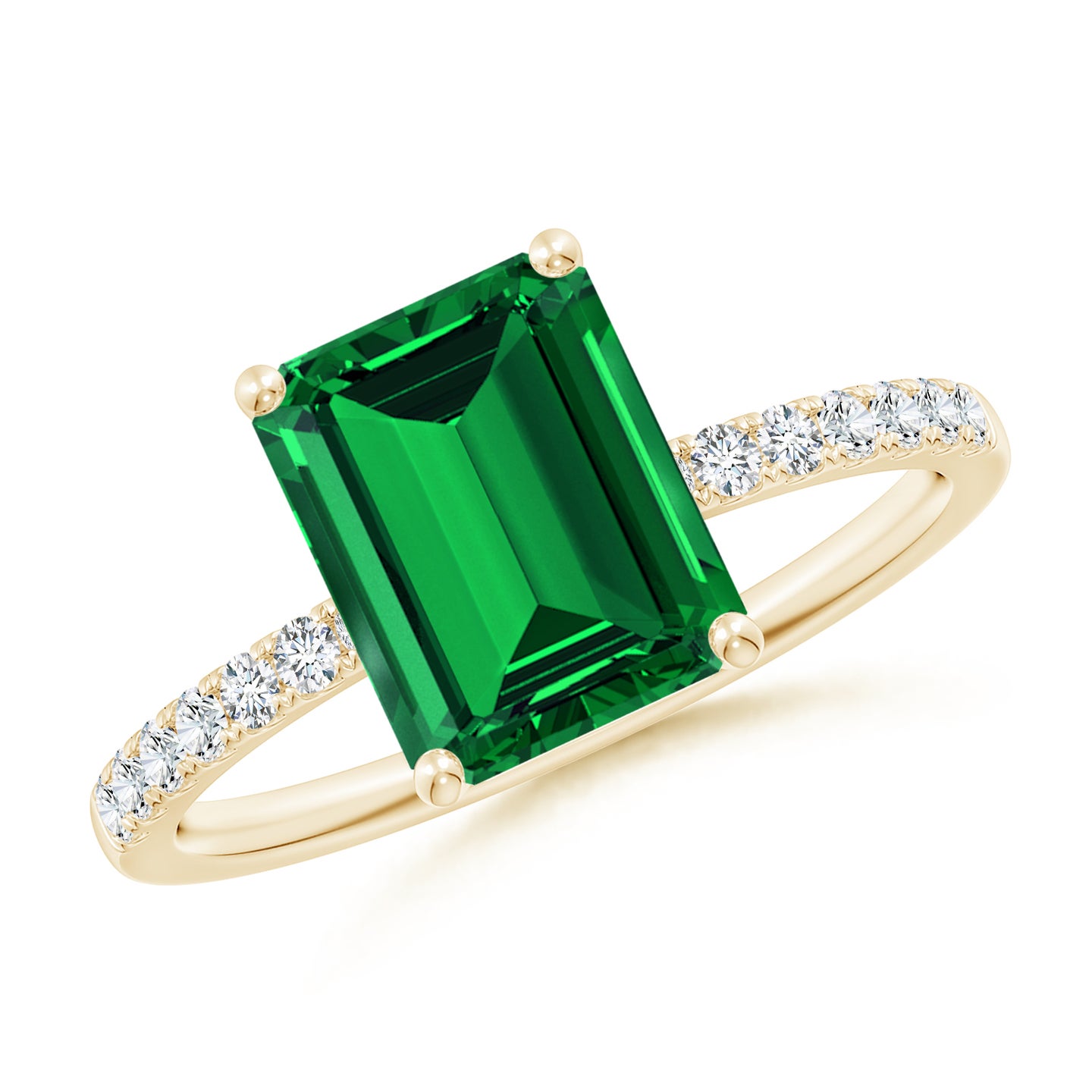 9x7mm Labgrown Lab-Grown Emerald-Cut Emerald Engagement Ring with Diamonds in Yellow Gold 9x7mm Labgrown Lab-Grown Emerald-Cut Emerald Engagement Ring with Diamonds in Yellow Gold