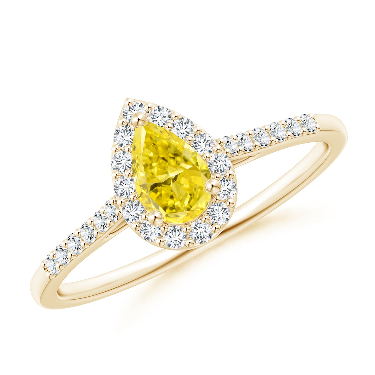 Pear-Shaped Lab-Grown Fancy Intense Yellow Diamond Halo Engagement Ring with Accents