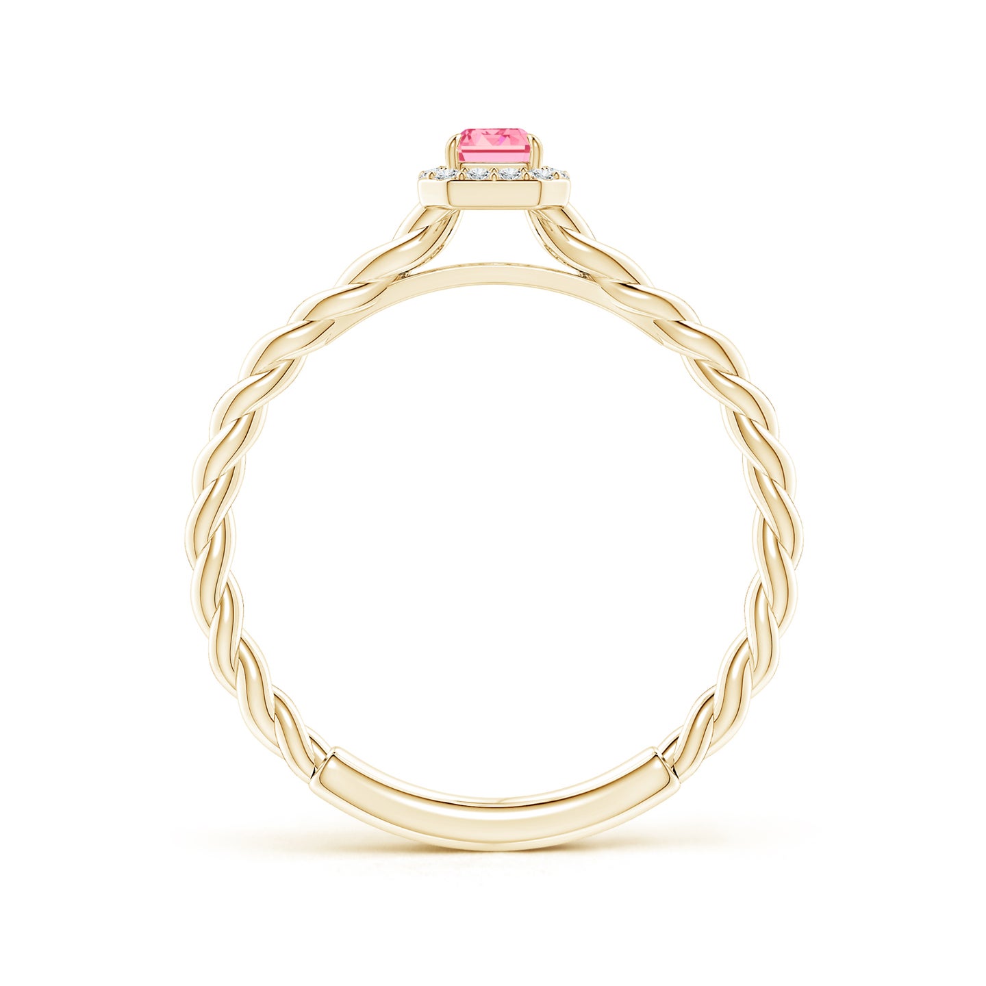 Emerald-Cut Lab-Grown Fancy Intense Pink Diamond Halo Twisted Shank Engagement Ring