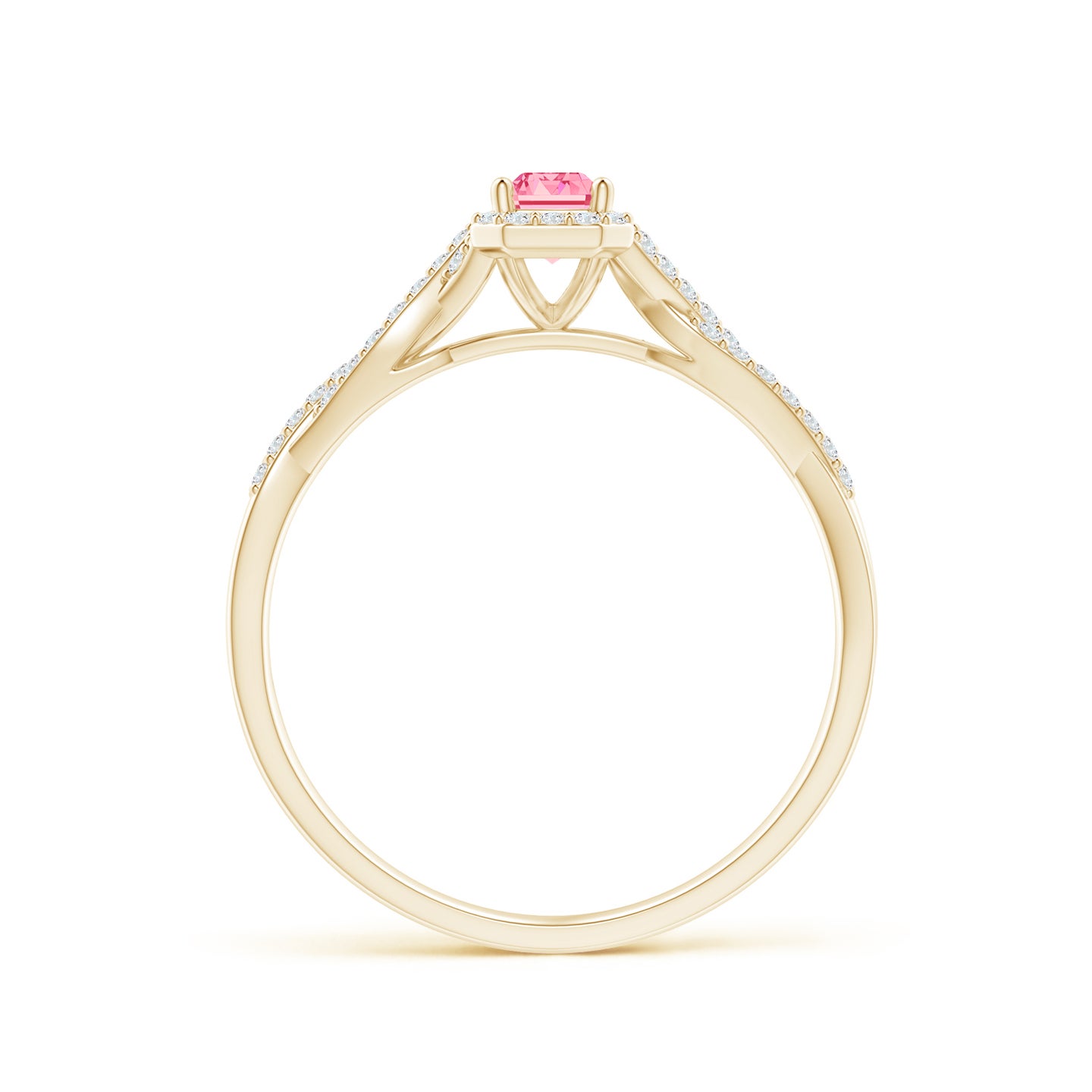 Emerald-Cut Lab-Grown Fancy Intense Pink Diamond Halo Twisted Shank Ring